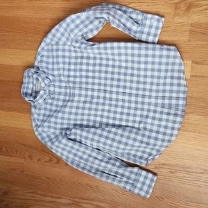 Crewcuts boys button-down shirt, size 6-7, stone blue/white, used